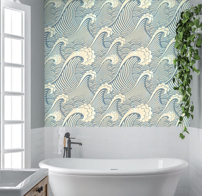 Waves Wallpaper Peel and Stick, Big Wave Wallpaper, Ocean Wallpaper, Ocean Wall Mural, Kids Room Wallpaper, Removable Wall Paper