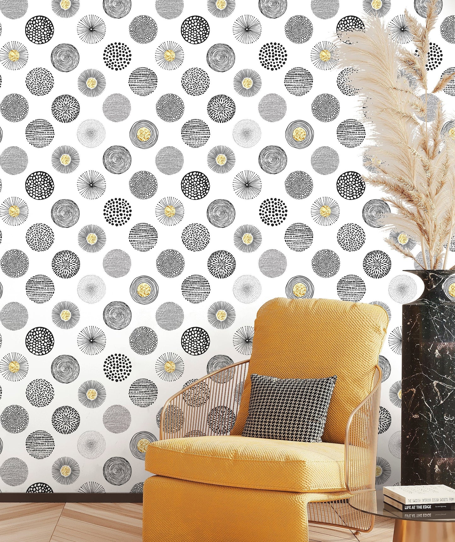 Circle Wallpaper Peel and Stick, Polka Dot Wallpaper, Black and White Wallpaper, Removable Wall Paper