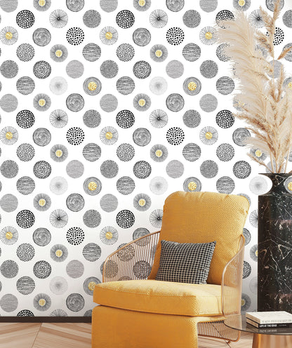 Circle Wallpaper Peel and Stick, Polka Dot Wallpaper, Black and White Wallpaper, Removable Wall Paper