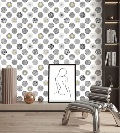 Circle Wallpaper Peel and Stick, Polka Dot Wallpaper, Black and White Wallpaper, Removable Wall Paper