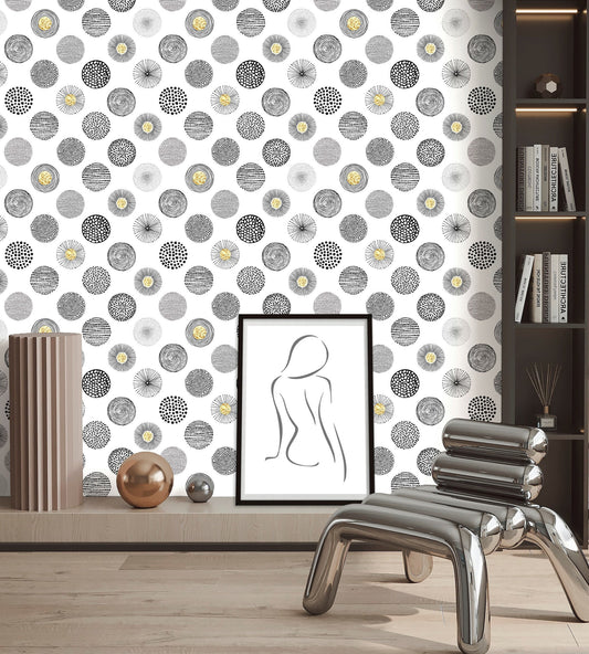 Circle Wallpaper Peel and Stick, Polka Dot Wallpaper, Black and White Wallpaper, Removable Wall Paper