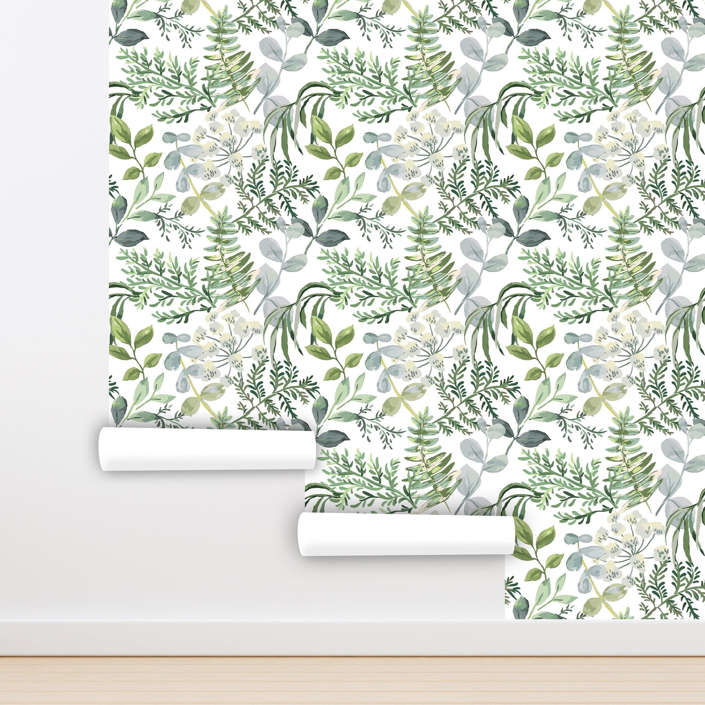 Fern Wallpaper, Watercolor Leaf Wallpaper Peel and Stick, Botanical Wallpaper, Removable Wall Paper