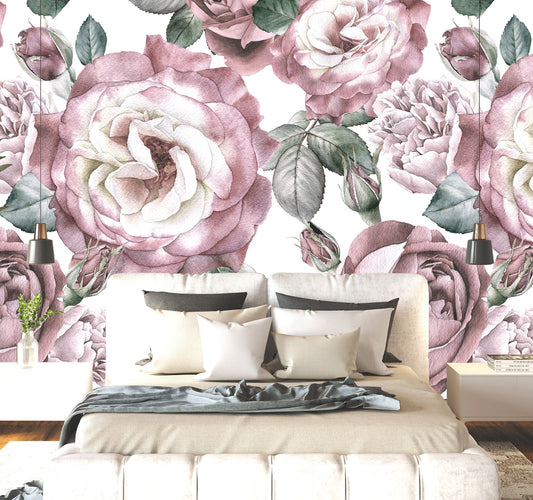 Large Rose Wallpaper Peel and Stick, Pink Floral Wallpaper, Nursery Wallpaper, Removable Wall Paper