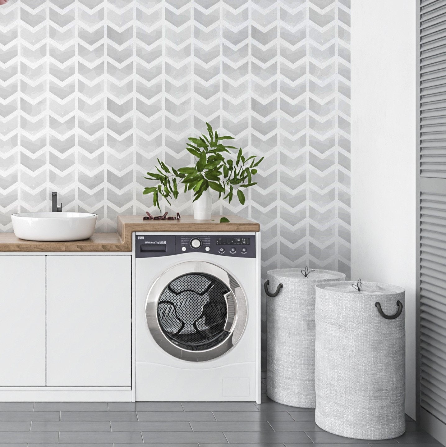 Herringbone Wallpaper, Gray Chevron