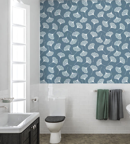 Ginkgo Wallpaper Peel and Stick, Blue and White Wallpaper, Leaf Wallpaper, Removable Wall Paper