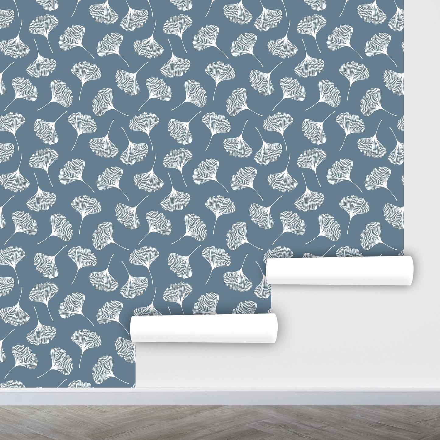 Ginkgo Wallpaper Peel and Stick, Blue and White Wallpaper, Leaf Wallpaper, Removable Wall Paper