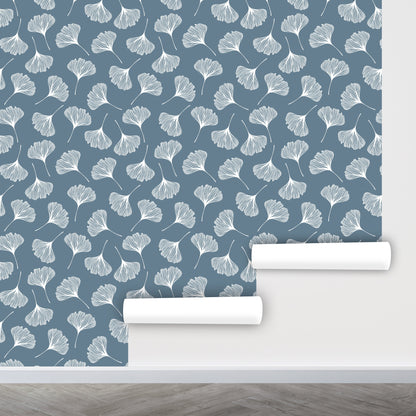 Ginkgo Wallpaper Peel and Stick, Blue and White Wallpaper, Leaf Wallpaper, Removable Wall Paper