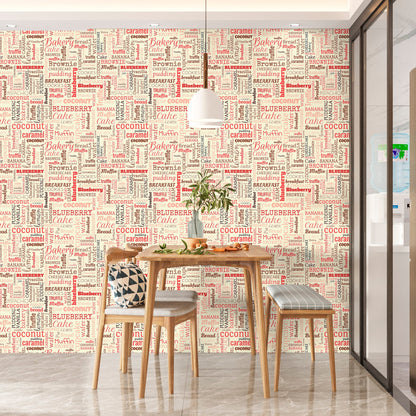 Words Wallpaper Peel and Stick, Bakery Wallpaper, Kitchen Wallpaper, Removable Wall Paper