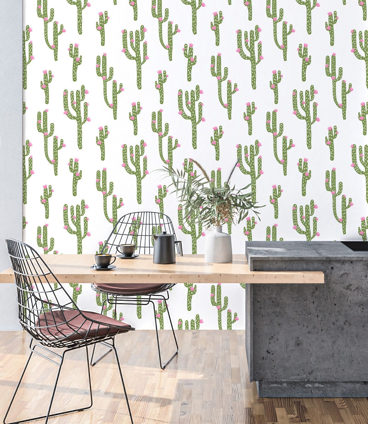 Cactus Wallpaper Peel and Stick, Tropical Wallpaper, Plant Wallpaper, Removable Wall Paper