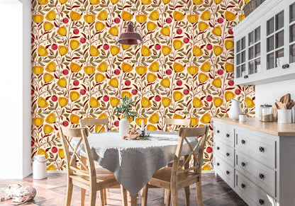 Yellow Floral Wallpaper Peel and Stick, Raspberry Wallpaper, Removable Wall Paper