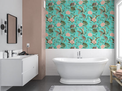 Monkey Wallpaper Peel and Stick, Chinoiserie Wallpaper, Removable Wall Paper