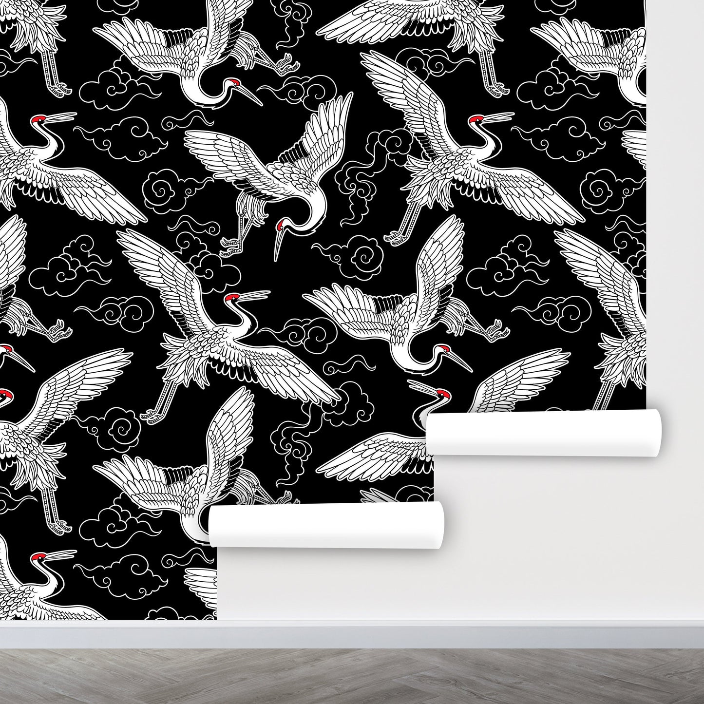 Crane Wallpaper Peel and Stick, Japanese Wallpaper, Oriental Removable Wall Paper