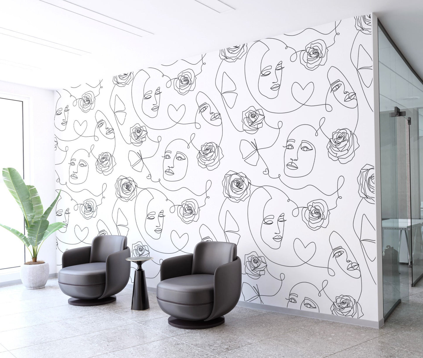 Faces Wallpaper Peel and Stick Wallpaper Black and White, Line Art Wallpaper, Removable Wall Paper