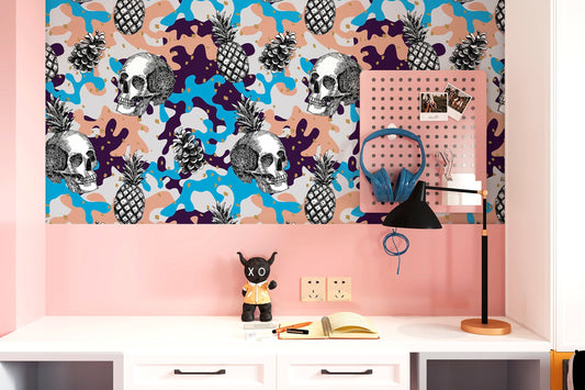 Skull Wallpaper Peel and Stick, Skeleton Wallpaper, Abstract Wallpaper, Removable Wall Paper