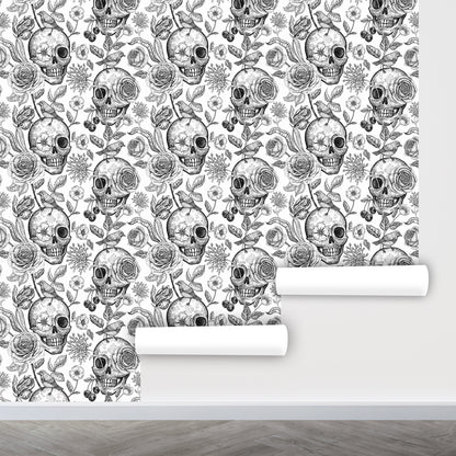 Skull Wallpaper Peel and Stick, Black and White Wallpaper, Removable Wall Paper