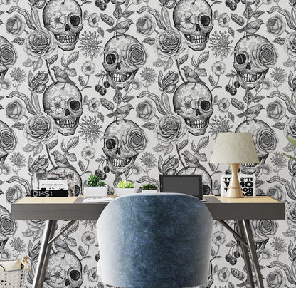 Skull Wallpaper Peel and Stick, Black and White Wallpaper, Removable Wall Paper