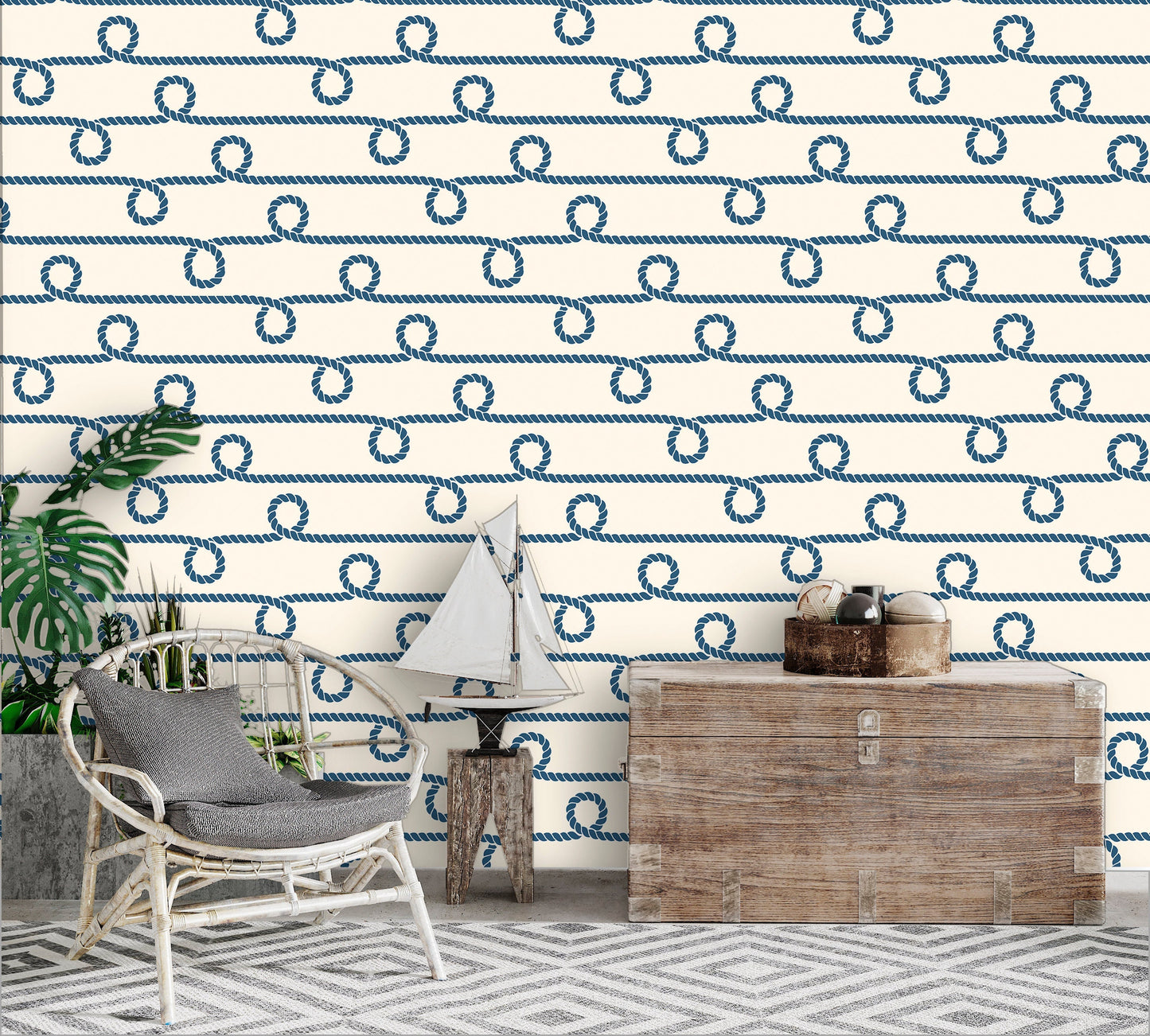 Rope Wallpaper Peel and Stick, Sailor Wallpaper, Nautical Wallpaper, Removable Wall Paper