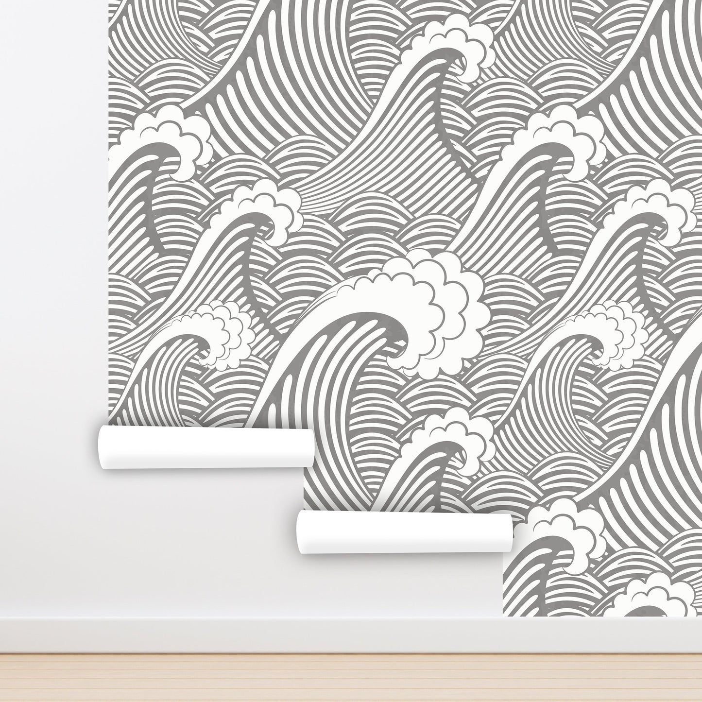 Big Wave Wallpaper Peel and Stick, Nautical Wallpaper, Gray White Wallpaper, Removable Wall Paper