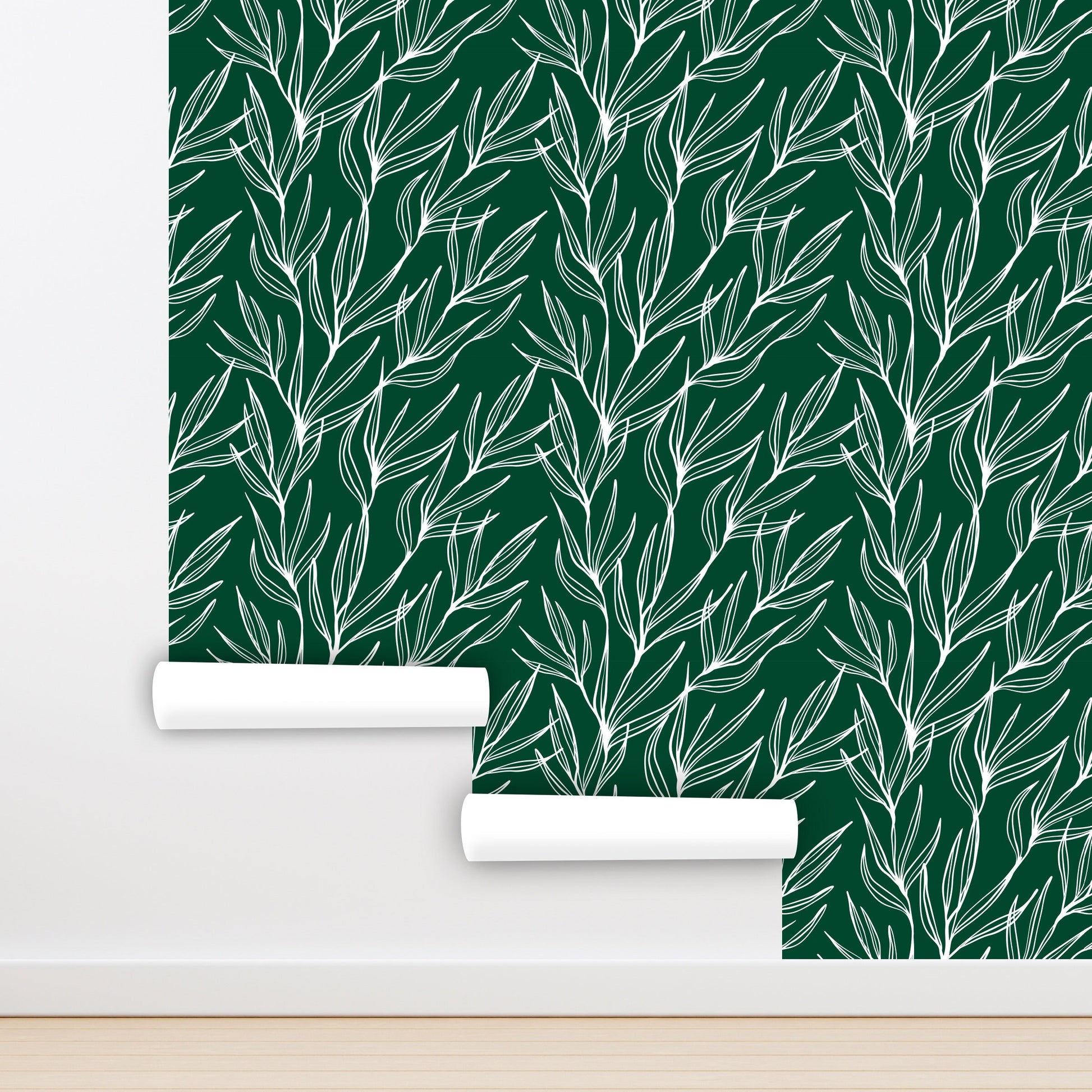 Emerald Wallpaper Peel and Stick, Green Leaf Wallpaper, Removable Wall Paper