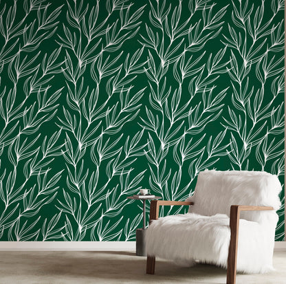 Emerald Wallpaper Peel and Stick, Green Leaf Wallpaper, Removable Wall Paper