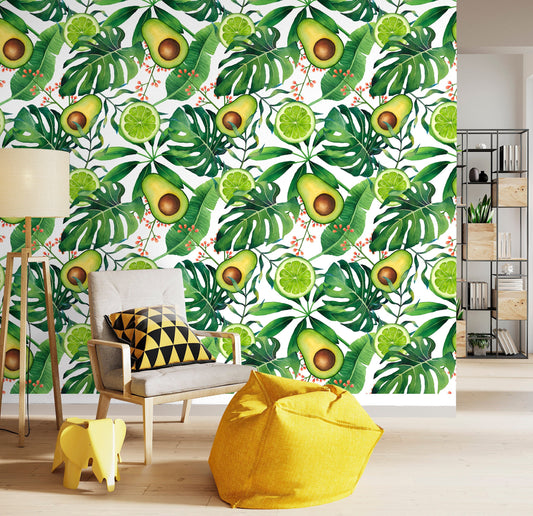 Avocado Wallpaper Peel and Stick, lime Green Wallpaper, Monstera Wallpaper, Tropical Wallpaper, Removable Wall Paper