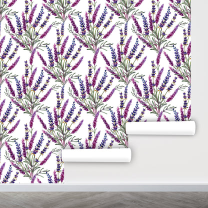 Lavender Wallpaper Peel and Stick, Wildflower Wallpaper, Botanical Wallpaper, Removable Wall Paper