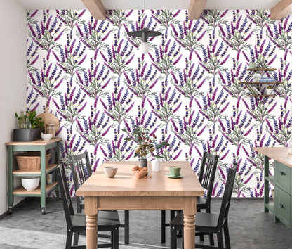 Lavender Wallpaper Peel and Stick, Wildflower Wallpaper, Botanical Wallpaper, Removable Wall Paper