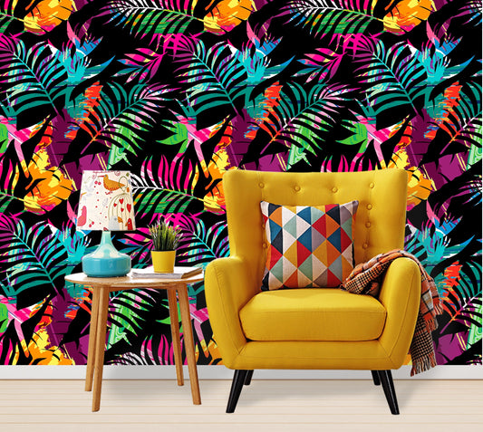 Exotic Wallpaper Peel and Stick, Colorful Wallpaper, Tropical Wallpaper, Palm Leaf Wallpaper, Removable Wall Paper
