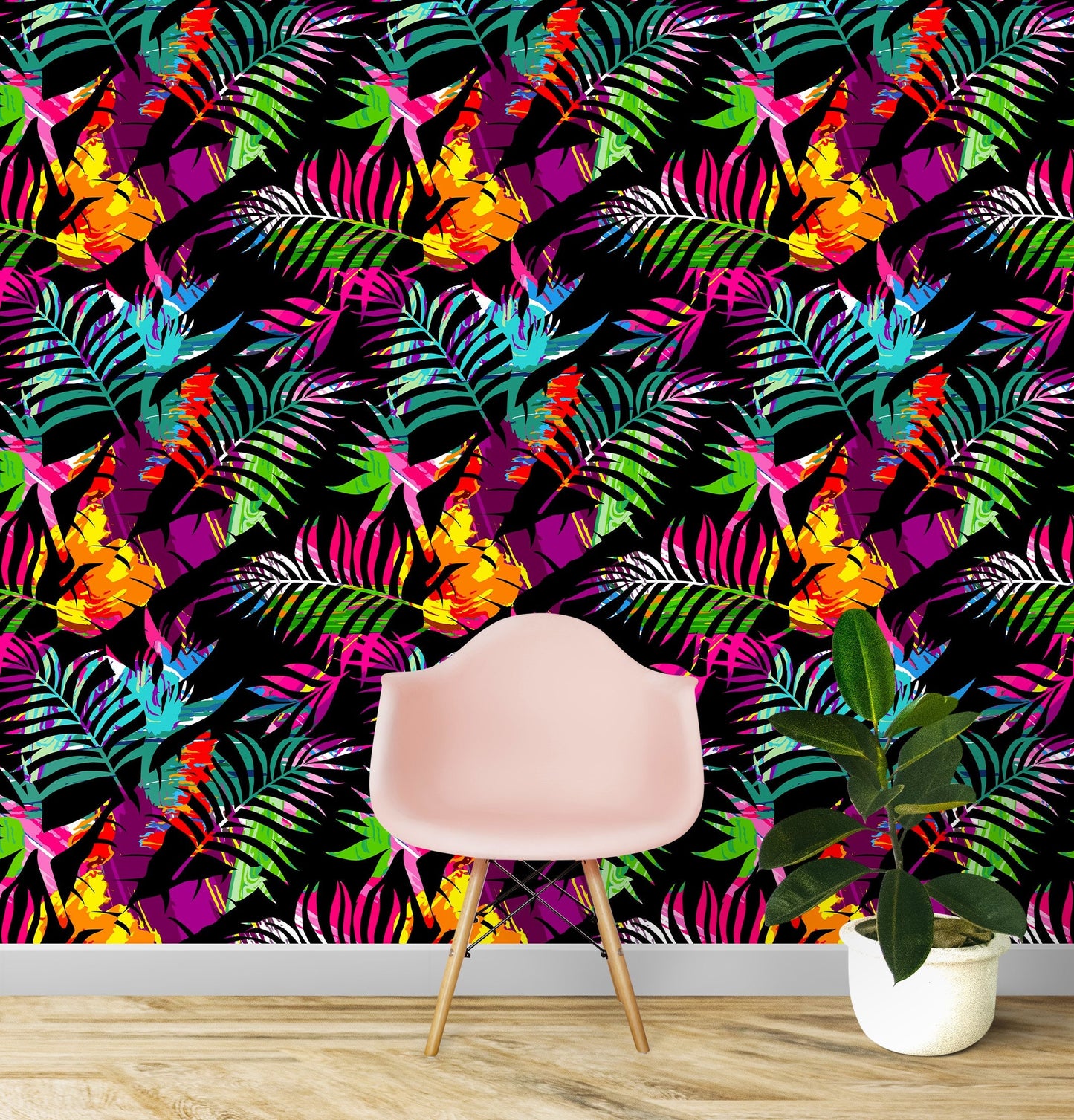Exotic Wallpaper Peel and Stick, Colorful Wallpaper, Tropical Wallpaper, Palm Leaf Wallpaper, Removable Wall Paper