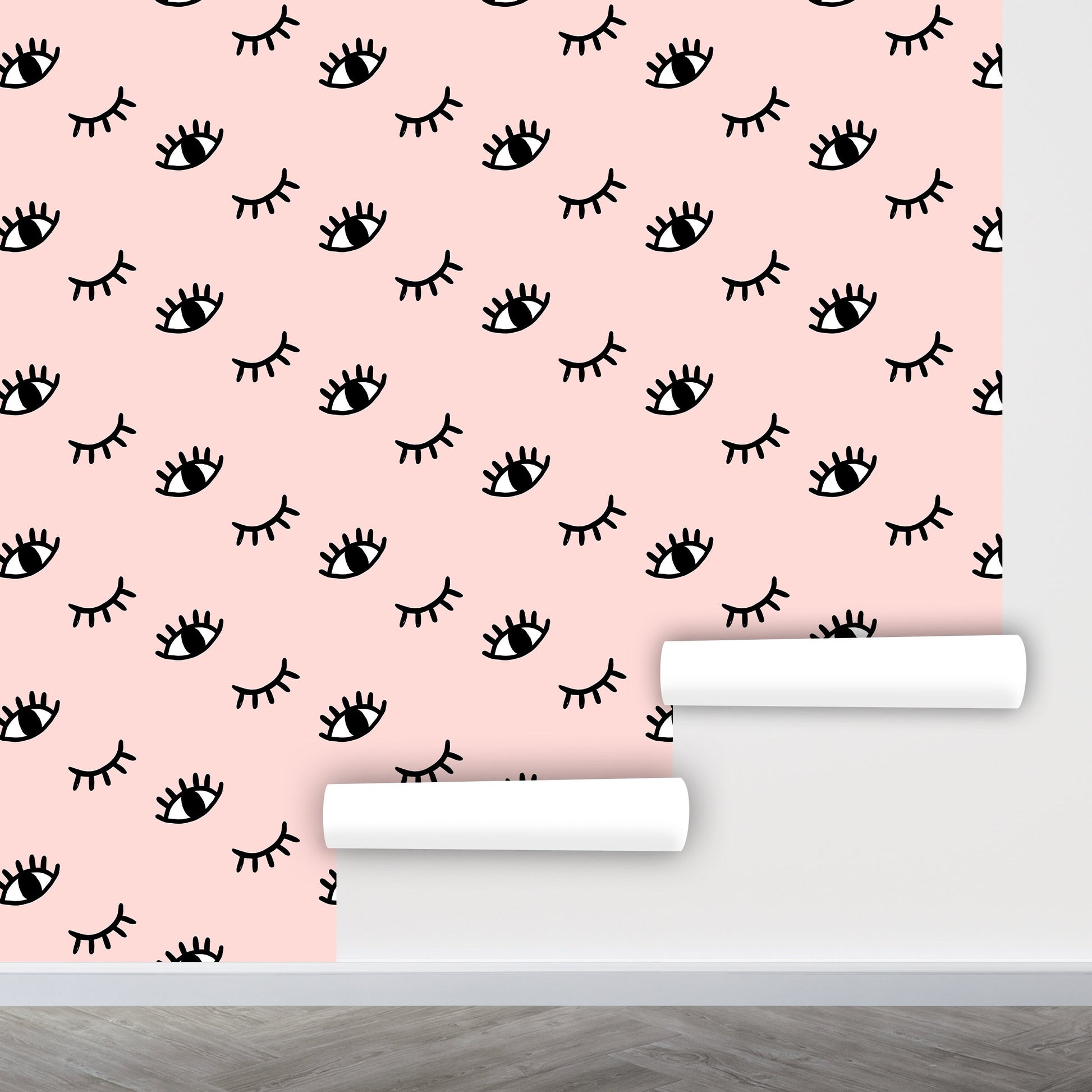 Evil Eyes Wallpaper Peel and Stick, Doodle Wallpaper, Blush Pink Wallpaper, Removable Wall Paper