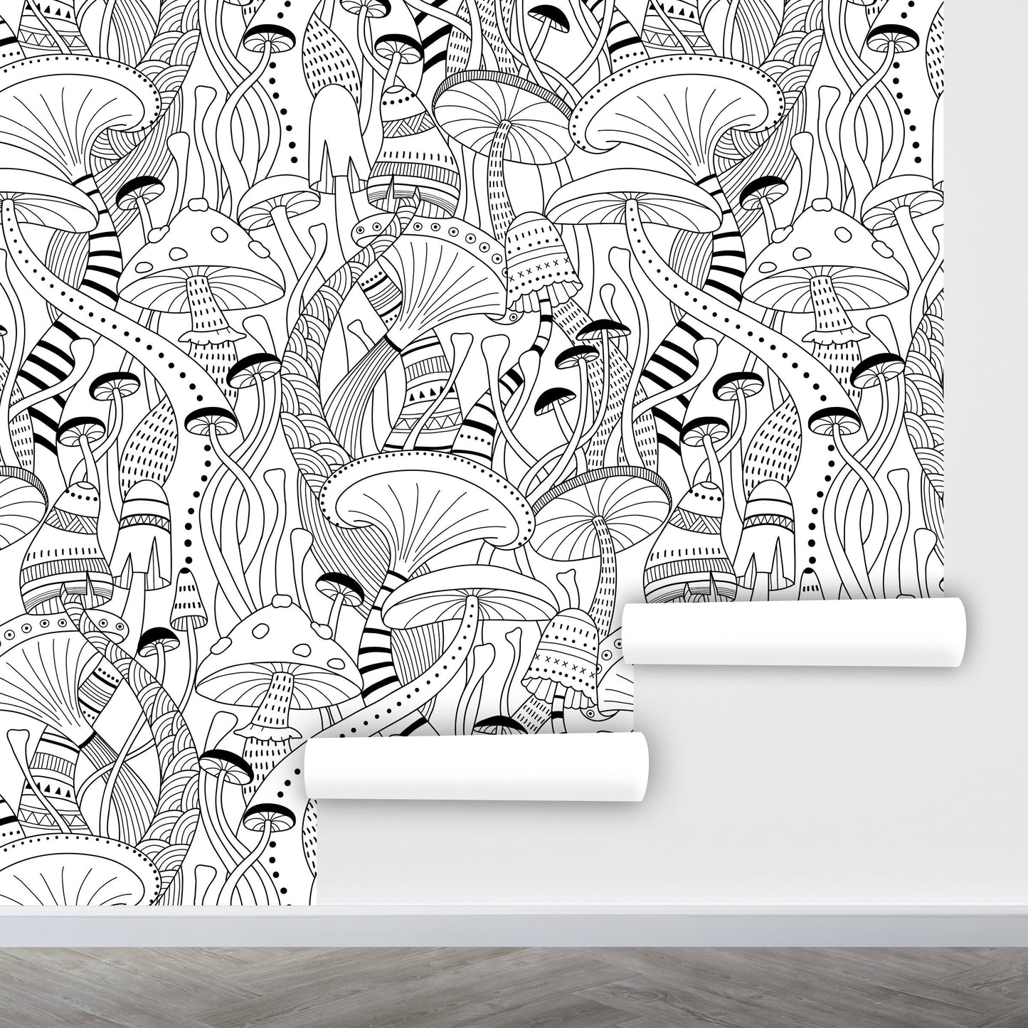 Mushroom Wallpaper Peel and Stick, Black and White Wallpaper, Removable Wall Paper