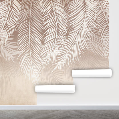 Feather Wallpaper Peel and Stick, Beige Wallpaper, Boho Wallpaper, Removable Wall Paper