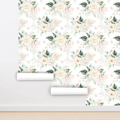 Pastel Flower Wallpaper Peel and Stick, Rose Wallpaper, Removable Wall Paper