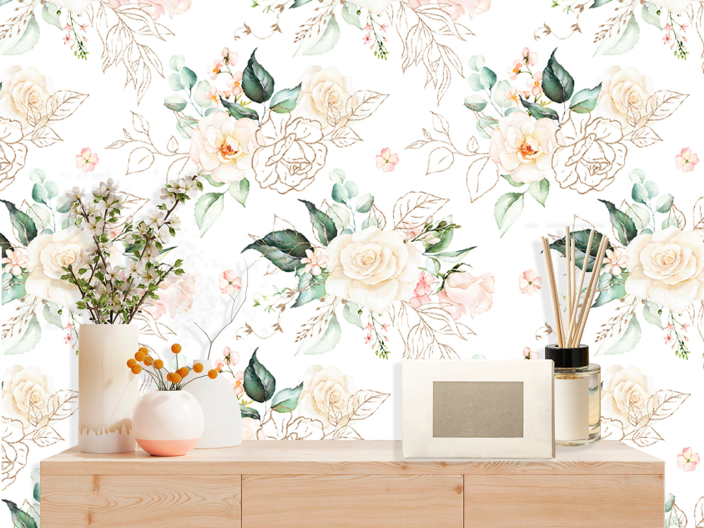 Pastel Flower Wallpaper Peel and Stick, Rose Wallpaper, Removable Wall Paper