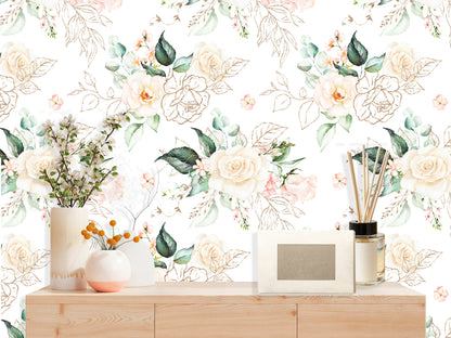 Pastel Flower Wallpaper Peel and Stick, Rose Wallpaper, Removable Wall Paper