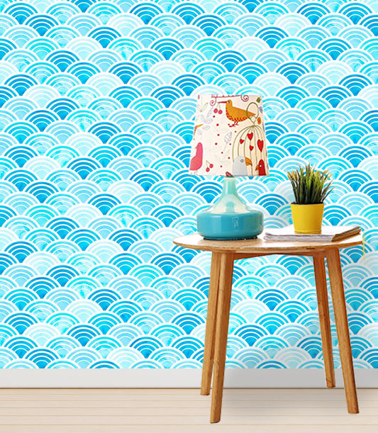 Scallop Wallpaper Peel and Stick, Blue Watercolor Wallpaper, Removable Wall Paper