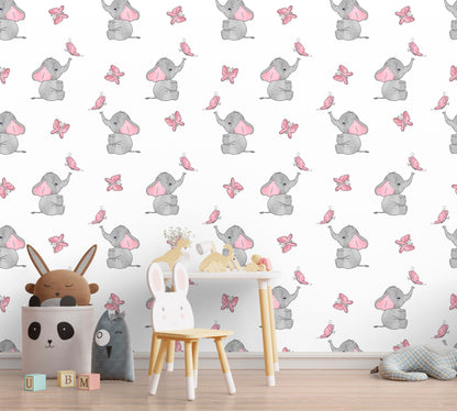 Baby Elephant Wallpaper Peel and Stick, Nursery Wallpaper, Removable Wall Paper