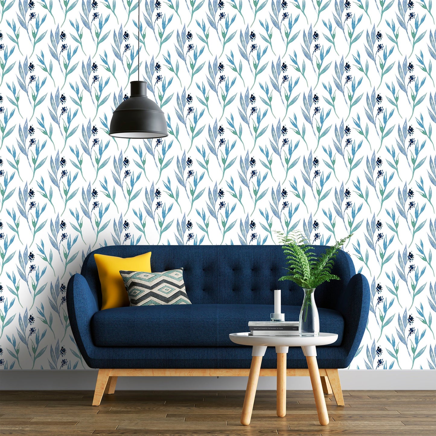 Wildflower Wallpaper Peel and Stick, Blue Floral Wallpaper, Removable Wall Paper