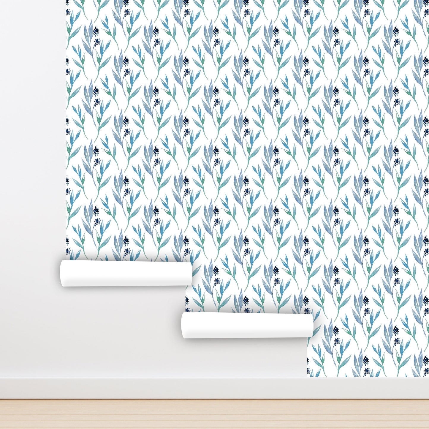 Wildflower Wallpaper Peel and Stick, Blue Floral Wallpaper, Removable Wall Paper