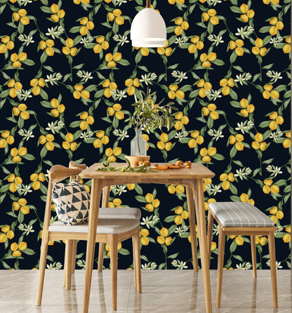 Lemon Wallpaper Peel and Stick, Citrus Wallpaper, Kitchen Wallpaper, Removable Wall Paper