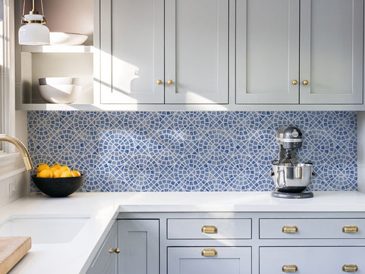 Blue Tile Wallpaper Peel and Stick, Kitchen Wallpaper, Bathroom Removable Wall Paper