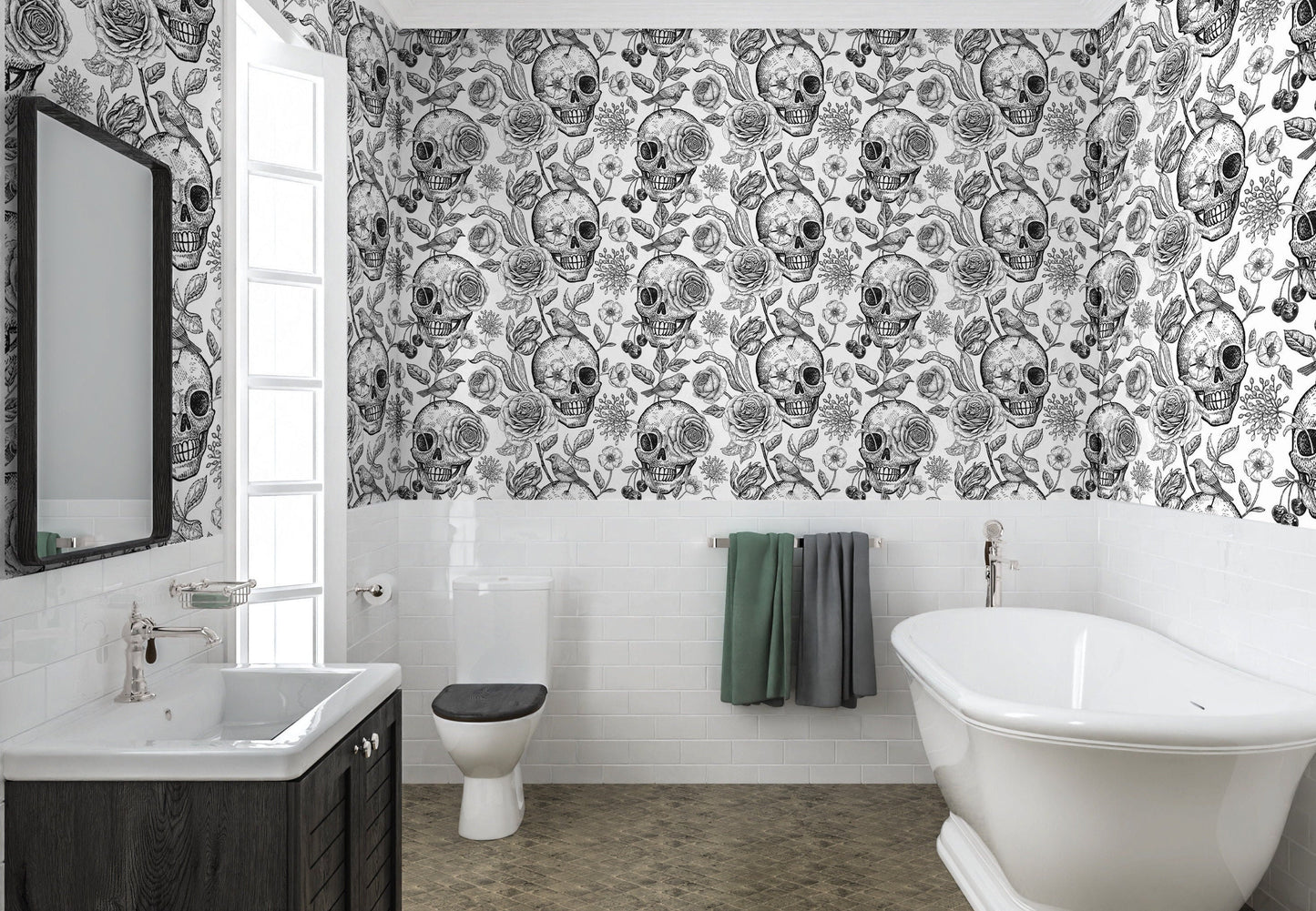 Skull Wallpaper Peel and Stick, Black and White Wallpaper, Removable Wall Paper