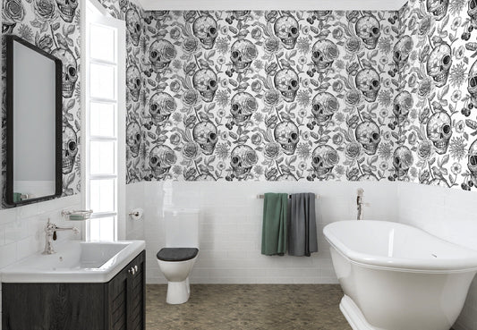 Skull Wallpaper Peel and Stick, Black and White Wallpaper, Removable Wall Paper