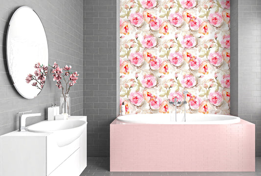 Rose Wallpaper Peel and Stick, Pink Floral Wallpaper, Watercolor Wallpaper, Removable Wall Paper