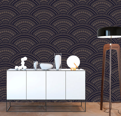 Scallop Wallpaper Peel and Stick, Black Geometric Wallpaper, Removable Wall Paper