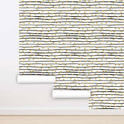 Horizontal Striped Wallpaper Peel and Stick, Dots Wallpaper, Removable Wall Paper