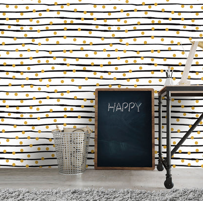 Horizontal Striped Wallpaper Peel and Stick, Dots Wallpaper, Removable Wall Paper