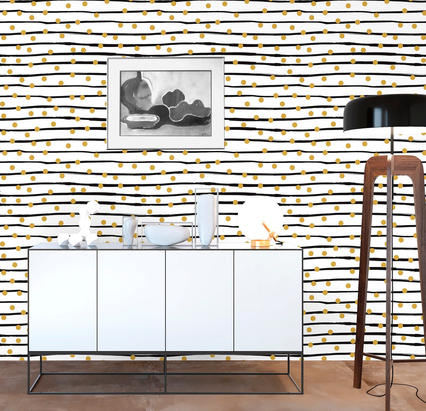 Horizontal Striped Wallpaper Peel and Stick, Dots Wallpaper, Removable Wall Paper