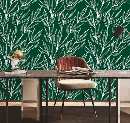 Emerald Wallpaper Peel and Stick, Green Leaf Wallpaper, Removable Wall Paper