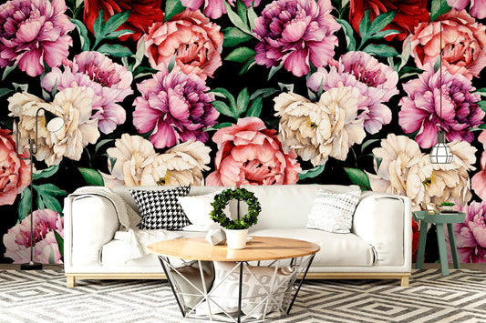 Big Flower Wallpaper Peel and Stick, Dark Floral Wallpaper, Removable Wall Paper